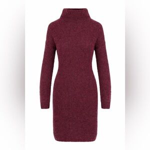 Sherpa Adventure Gear Yuden Sweater Dress Burgundy Maroon Wool Blend Mock Neck M